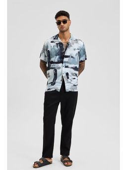 Snitch - Light Blue Printed Half Sleeves Boxy Casual Shirt for Men