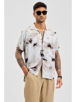Snitch - Off White Printed Marble Printed Half Sleeves Boxy Casual Shirt for Men