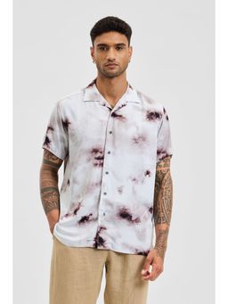 Snitch - White Printed Marble Printed Half Sleeves Boxy Casual Shirt for Men