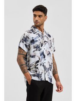 Snitch - Off White Printed Marble Printed Half Sleeves Boxy Casual Shirt for Men
