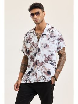 Snitch - Off-White Printed Marble Printed Half Sleeves Boxy Casual Shirt for Men