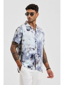 Snitch - Navy Printed Marble Printed Half Sleeves Boxy Casual Shirt for Men