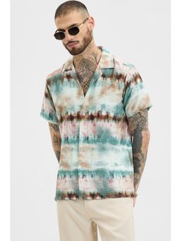 Snitch - Turquoise Printed Half Sleeves Boxy Casual Shirt for Men