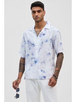 Snitch - Blue Printed Half Sleeves Oversized Casual Shirt for Men