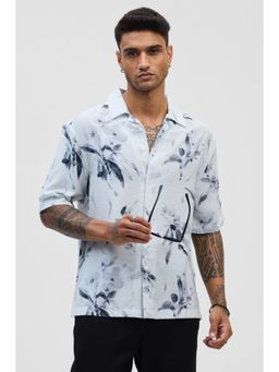 Snitch - Light Blue Printed Half Sleeves Oversized Casual Shirt for Men