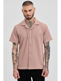 Snitch - Pink Textured Self-Design Half Sleeves Boxy Casual Shirt for Men