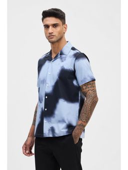 Snitch - Light Blue Printed Half Sleeves Boxy Casual Shirt for Men
