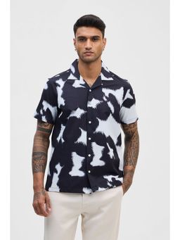 Snitch - Black Printed Half Sleeves Boxy Casual Shirt for Men
