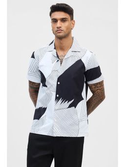 Snitch - White Printed Half Sleeves Boxy Casual Shirt for Men