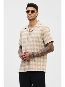 Snitch - Beige Geometric Half Sleeves Boxy Casual Shirt for Men