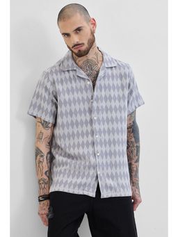 Snitch - Light Grey Geometric Half Sleeves Boxy Casual Shirt for Men