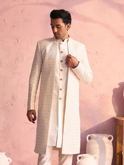 Vastramay - Men's Cream Silk Blend Sherwani