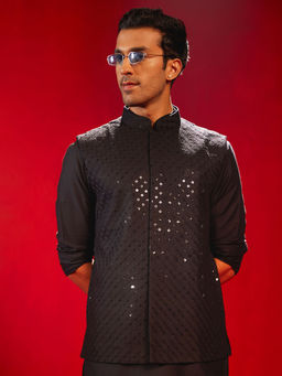 Vastramay - Men's Black Silk Blend Nehru Jacket