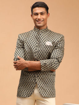 Vastramay - Men's Black Banarasi Jacquard Jodhpuri