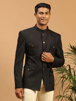 Vastramay - Men's Black Silk Blend Jodhpuri