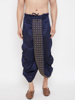 Vastramay - Men's Navy Blue Embroidered Dhoti