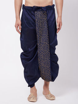 Vastramay - Men's Navy Blue Silk Blend Embroidered Dhoti