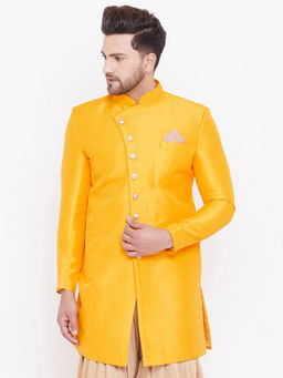 Vastramay - Men's Mustard Silk Blend Sherwani