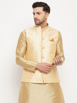 Vastramay - Men's Gold Silk Blend Nehru Jacket