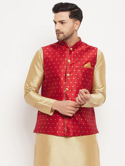 Vastramay - Men's Maroon Silk Blend Nehru Jacket