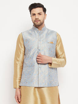 Vastramay - Men's Blue Silk Blend Nehru Jacket