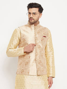 Vastramay - Men's Gold Silk Blend Nehru Jacket