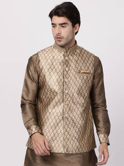 Vastramay - Men's Brown Silk Blend Nehru Jacket
