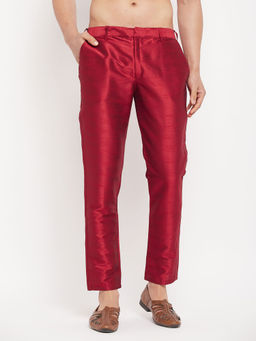 Vastramay - Men's Maroon Silk Blend Pant Style Churidar