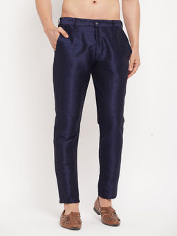 Vastramay - Men's Navy Blue Silk Blend Pant Style Churidar