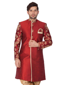 Vastramay - Men's Maroon Silk Blend Sherwani