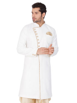 Vastramay - Men's White Cotton Blend Sherwani