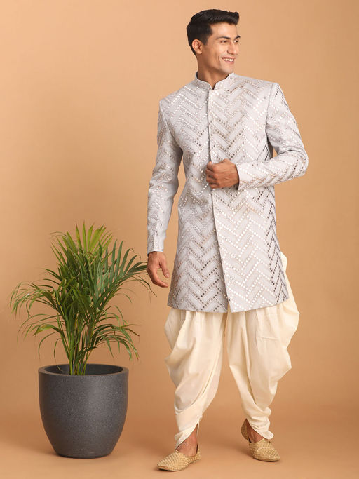 Vastramay Men's Lavender Silk Blend Sherwani and Dhoti (Set of 2)