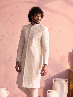 Vastramay - Men's Cream Georgette Sherwani