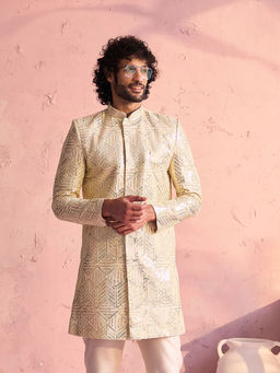Vastramay - Men's Cream Georgette Sherwani