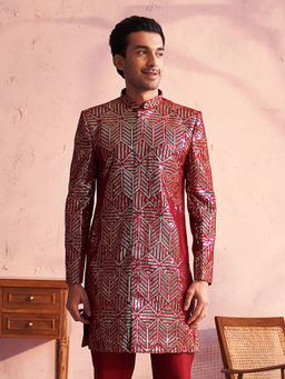 Vastramay - Men's Maroon Georgette Sherwani