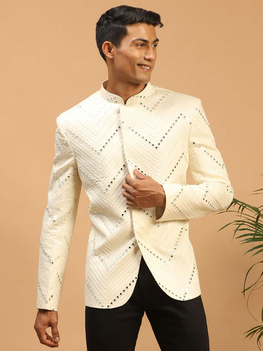 Vastramay Men's Cream Viscose Jodhpuri