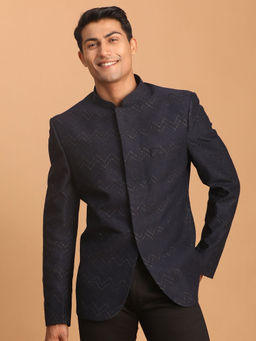 Vastramay - Men's Navy Blue Silk Blend Jodhpuri