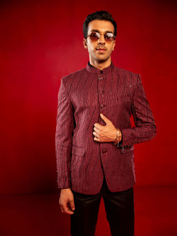 Vastramay - Men's Maroon Silk Blend Jodhpuri