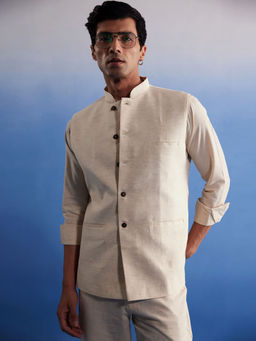 Vastramay - Men's Cream Cotton Nehru Jacket