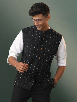 Vastramay - Men's Black Cotton Nehru Jacket