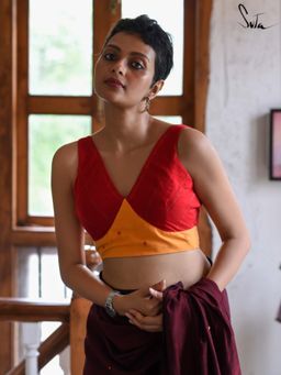 Suta - Women Colorblock Woven Stitched Blouse
