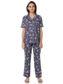 Smarty Pants - Womens Cotton Grey Printed Shirt and Pyjama (Set of 2)
