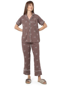 Smarty Pants - Womens Cotton Brown Teddy Bear Shirt and Pyjama (Set of 2)