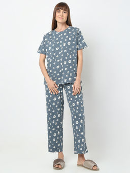 Smarty Pants - Womens Cotton Lycra Grey Star Print T-shirt and Pyjama (Set of 2)