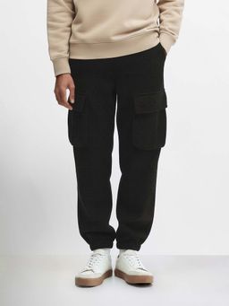 The Indian Garage Co - Men Loose Fit Texture Mid-Rise Black Joggers