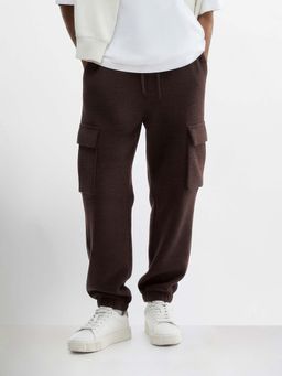 The Indian Garage Co - Men Loose Fit Texture Mid-Rise Brown Joggers