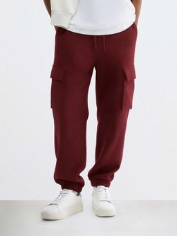 The Indian Garage Co - Men Loose Fit Texture Mid-Rise Maroon Joggers