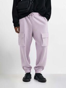 The Indian Garage Co - Men Loose Fit Texture Mid-Rise Purple Joggers