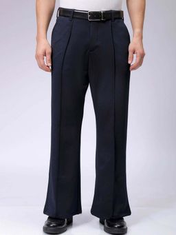 The Indian Garage Co - Men Bootcut Solid Mid-Rise Navy Blue Trouser