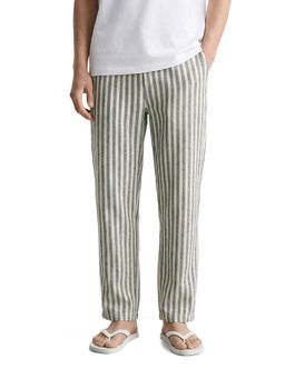 The Indian Garage Co - Men Loose Fit Vertical Striped Mid-Rise Cream Trouser